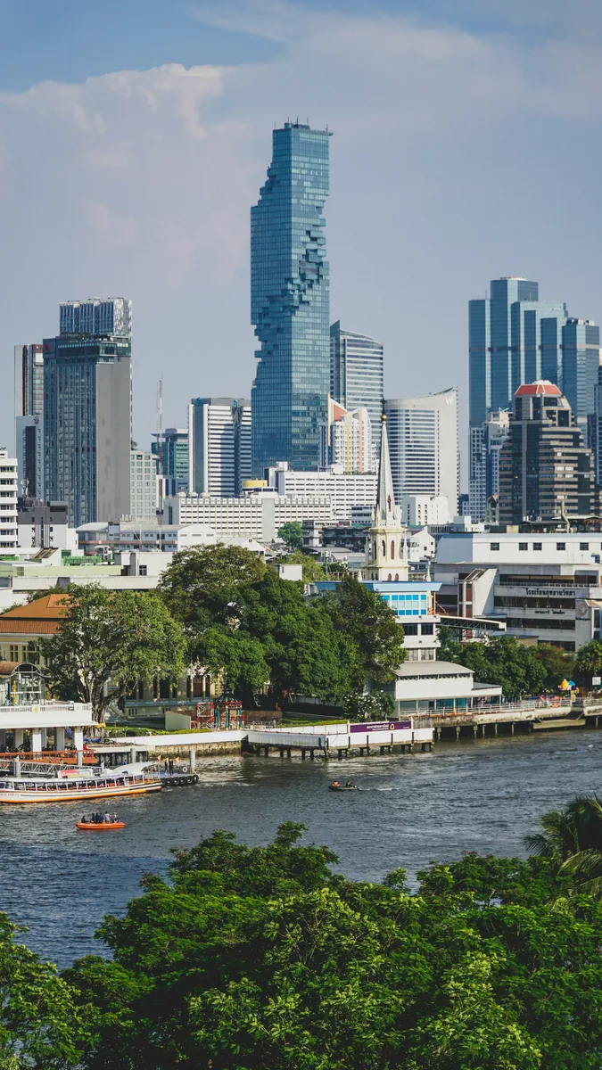 Bangkok skyline along the Chao Phraya River